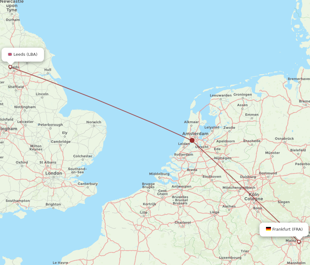 FRA to LBA flights and routes map