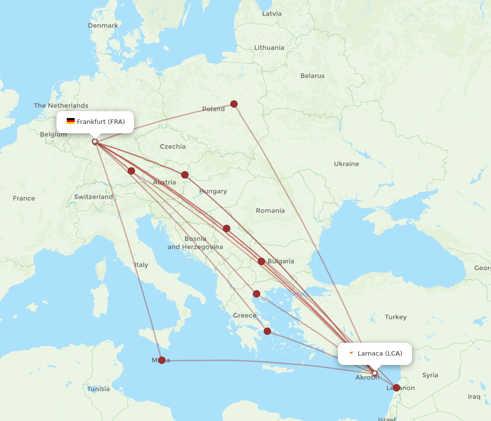 FRA-LCA flight routes