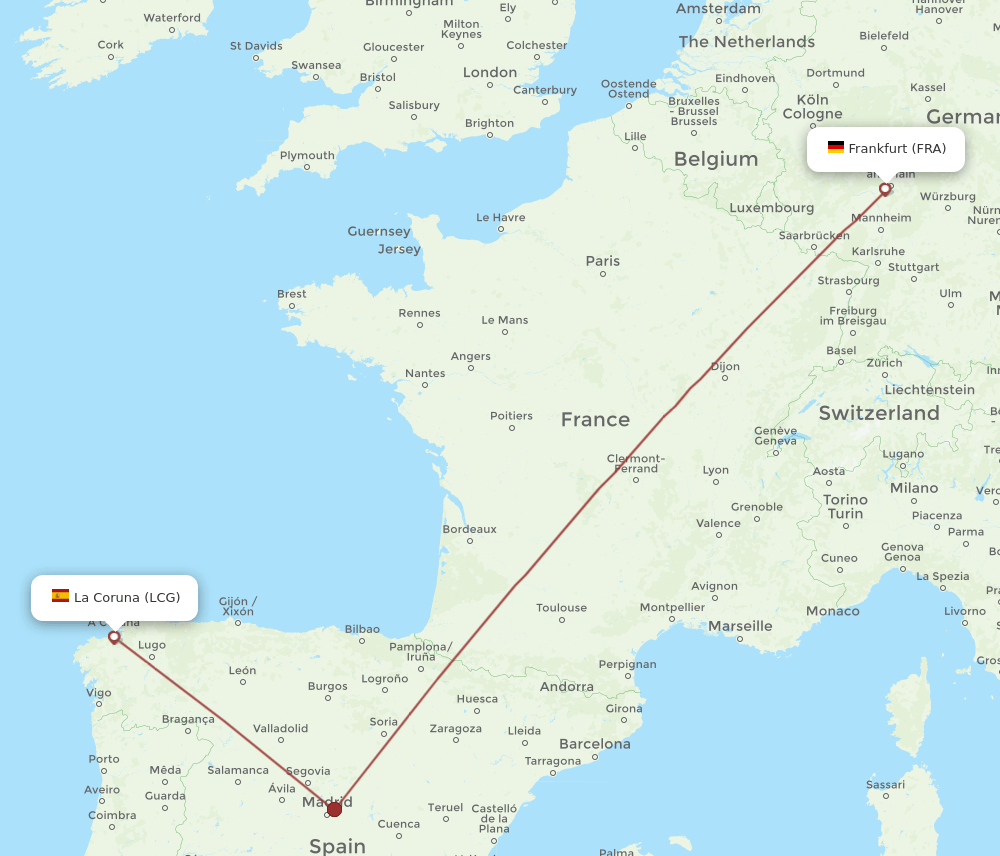 FRA-LCG flight routes