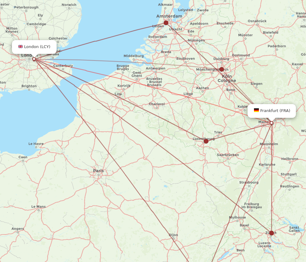 FRA to LCY flights and routes map