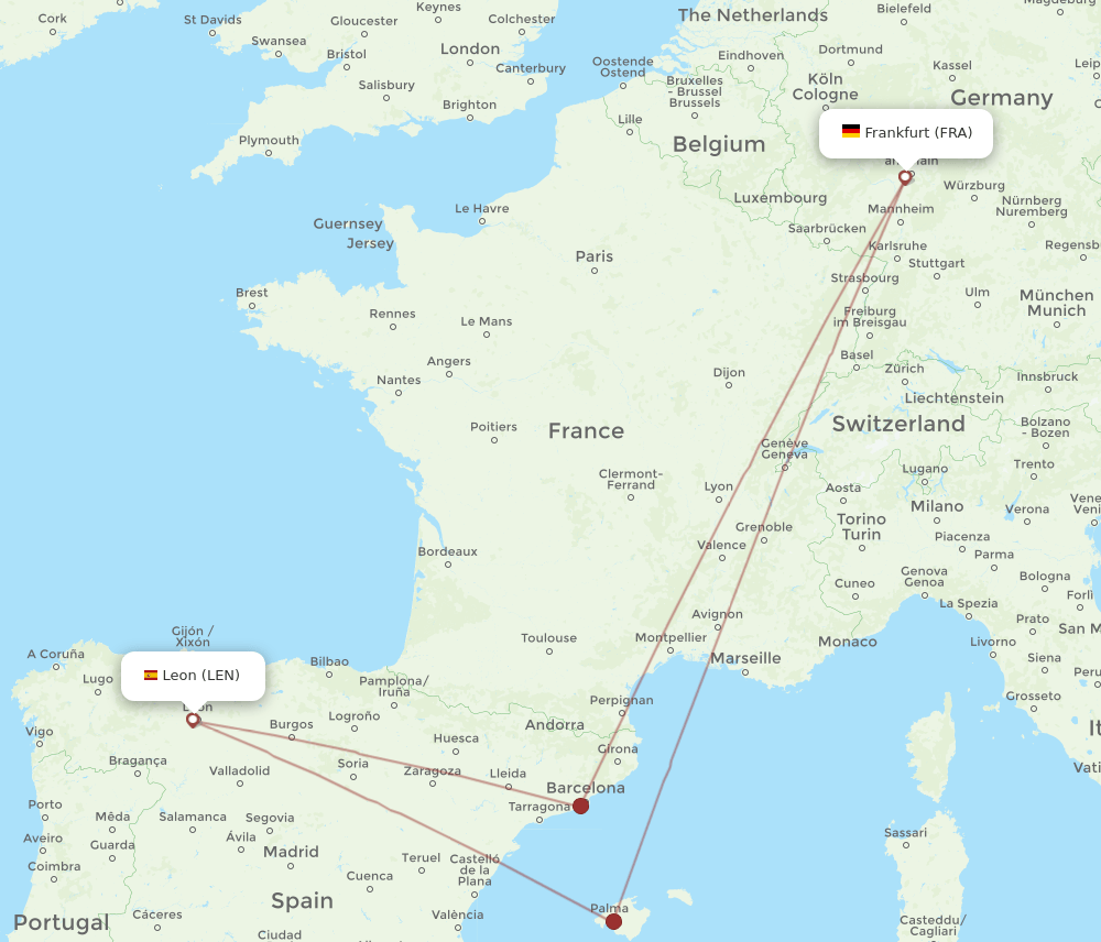 FRA-LEN flight routes