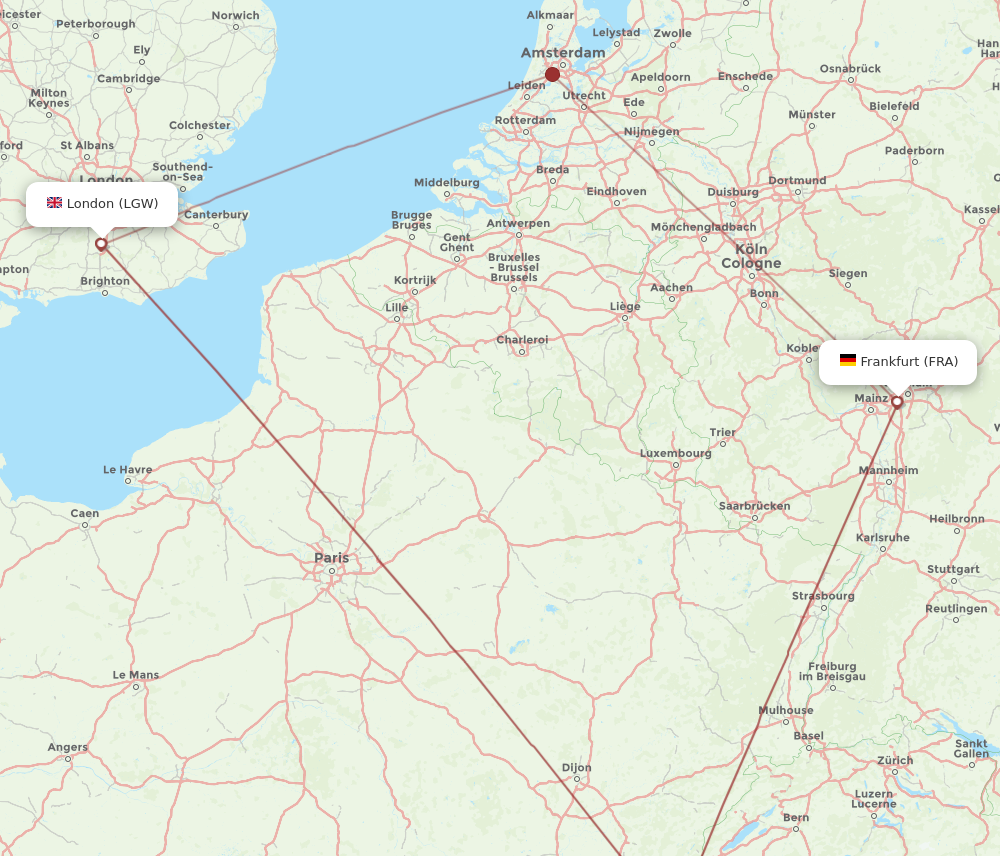 FRA to LGW flights and routes map