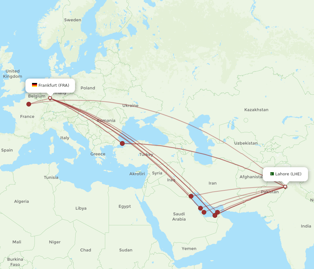 FRA-LHE flight routes