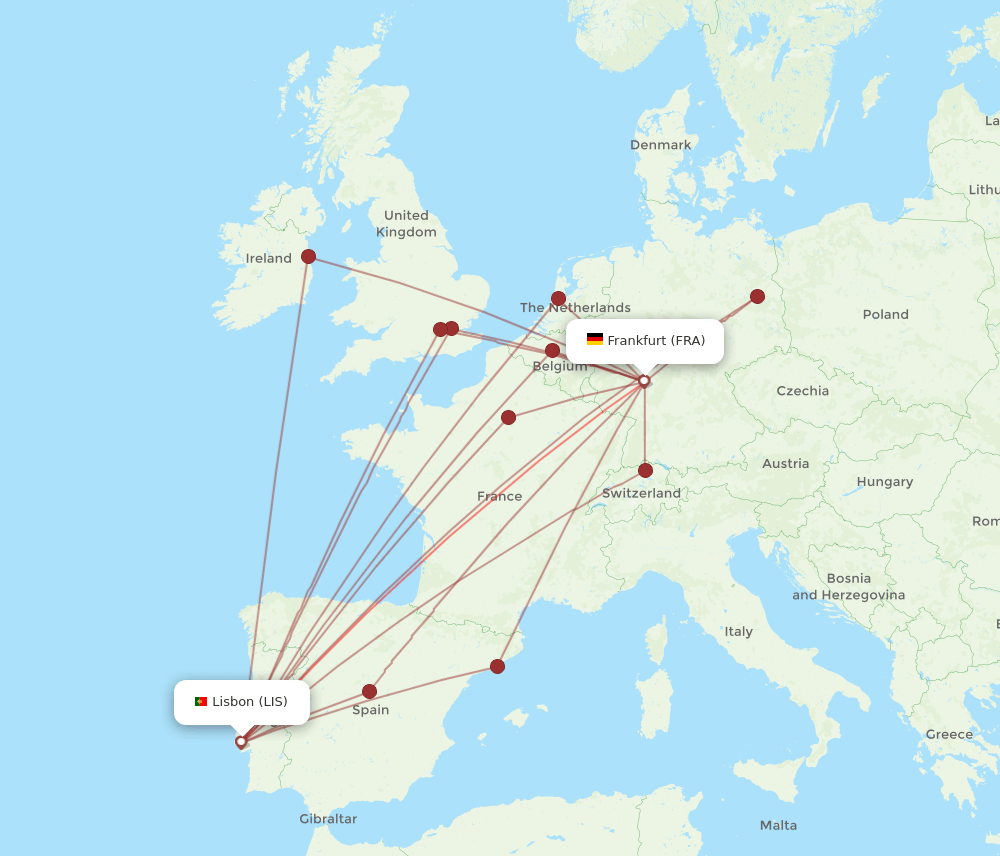 FRA-LIS flight routes
