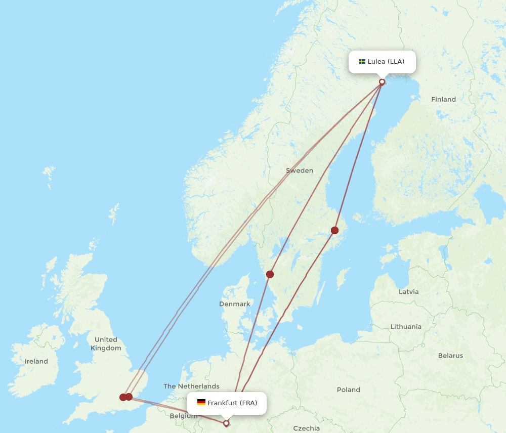 FRA-LLA flight routes
