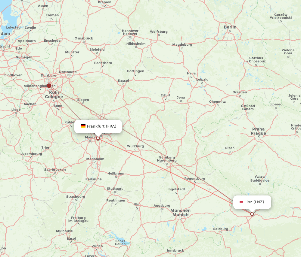 Frankfurt - Linz route map and flight paths