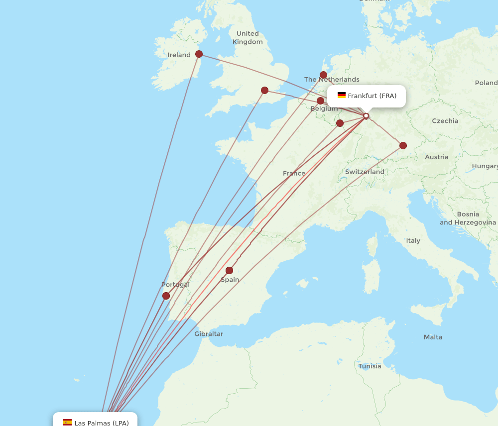 FRA-LPA flight routes