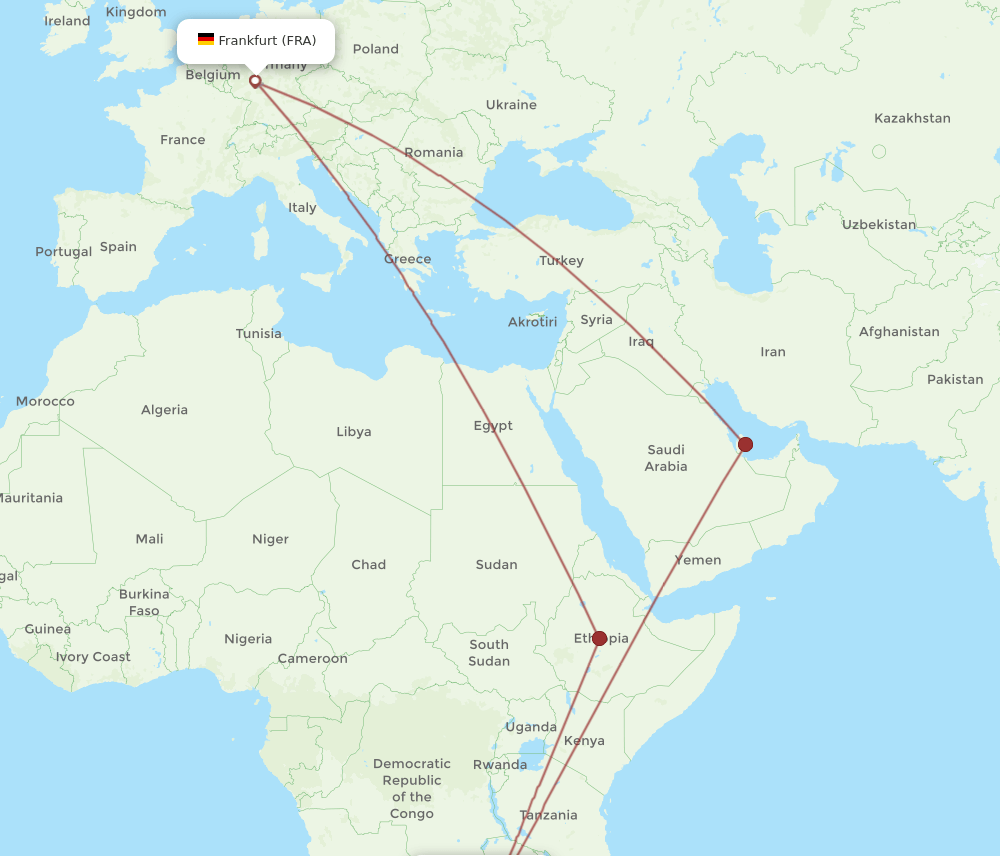 FRA to LUN flights and routes map