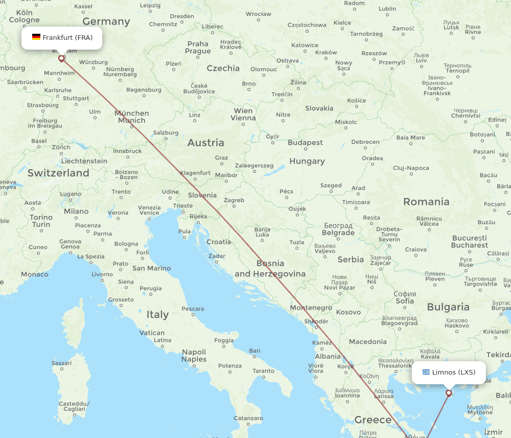 FRA-LXS flight routes