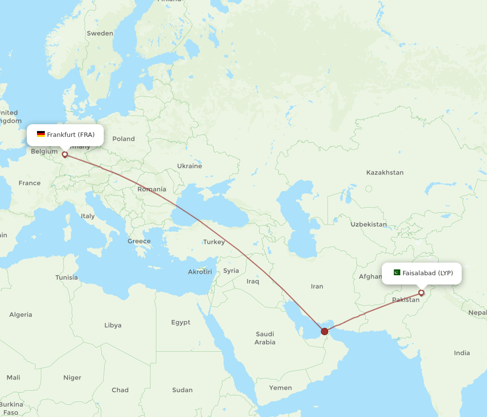 FRA to LYP flights and routes map