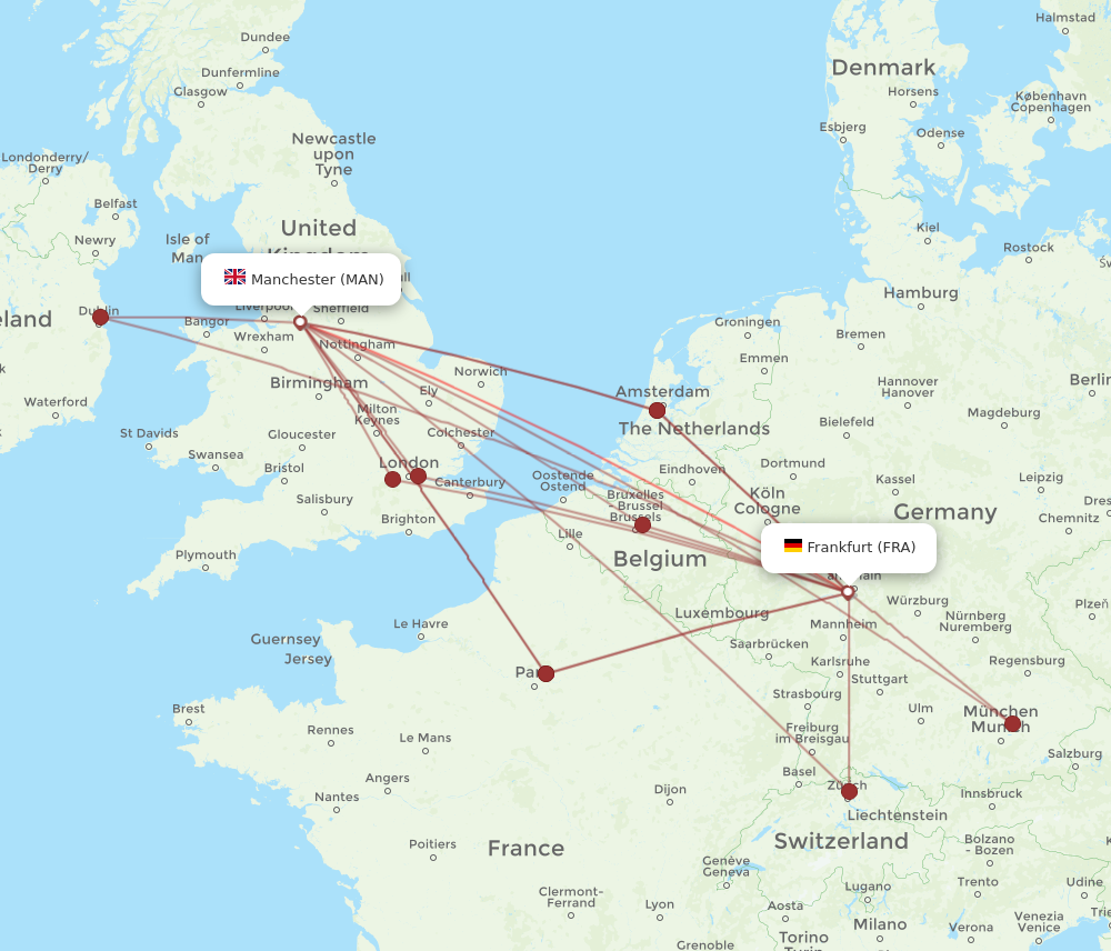 FRA to MAN flights and routes map