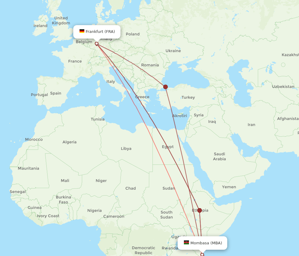 FRA to MBA flights and routes map