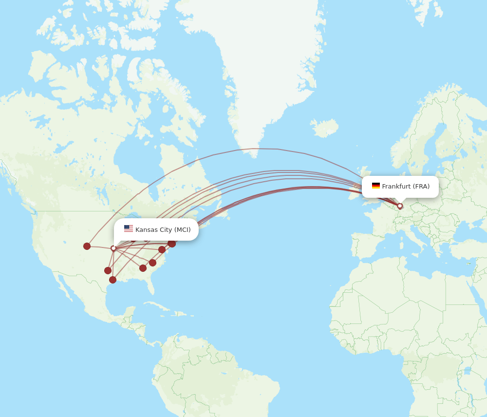 FRA to MCI flights and routes map