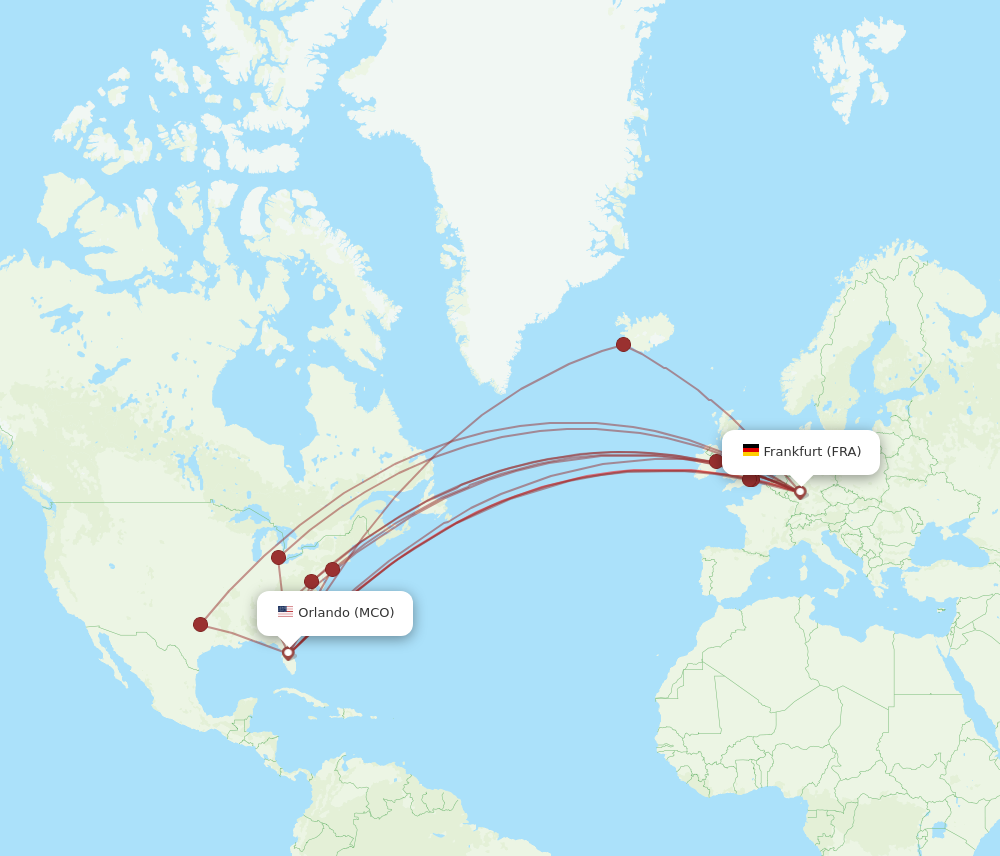FRA to MCO flights and routes map