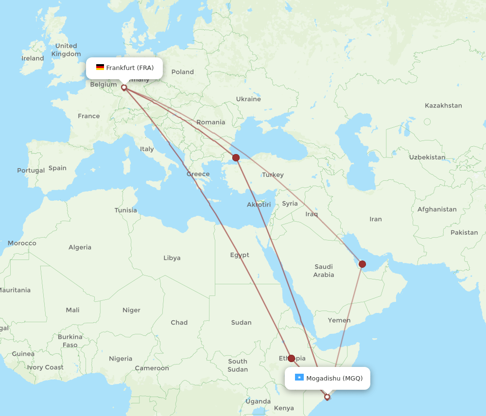 FRA-MGQ flight routes
