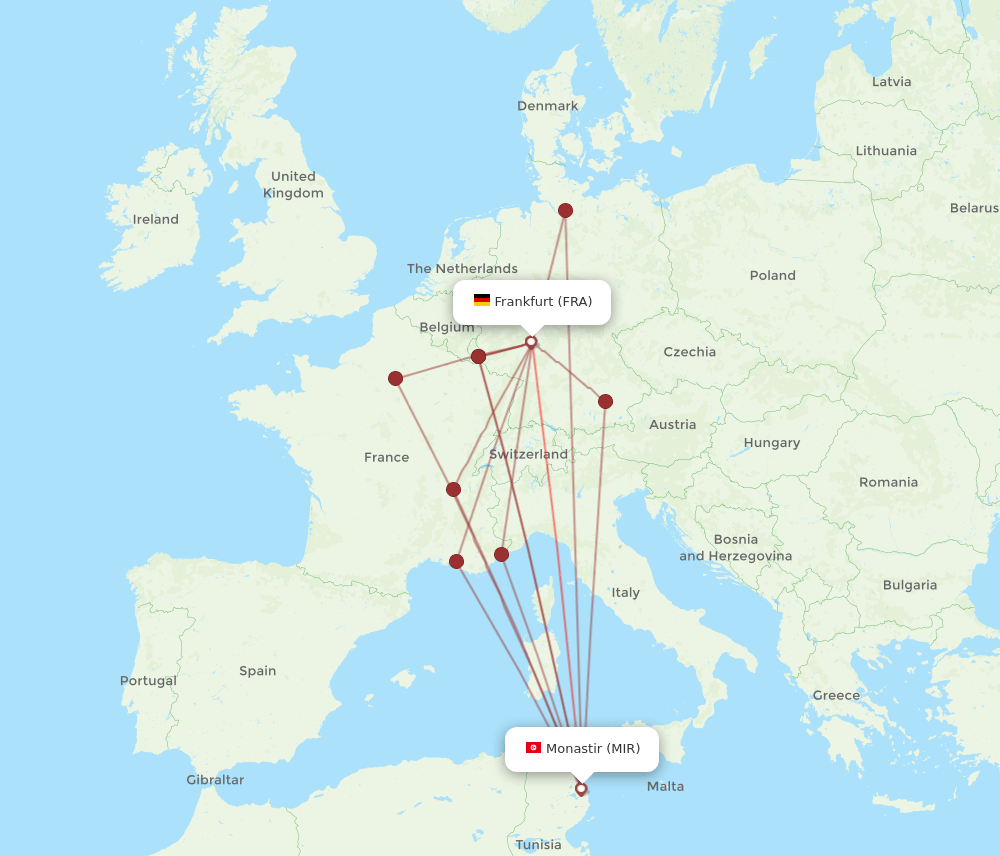 FRA to MIR flights and routes map