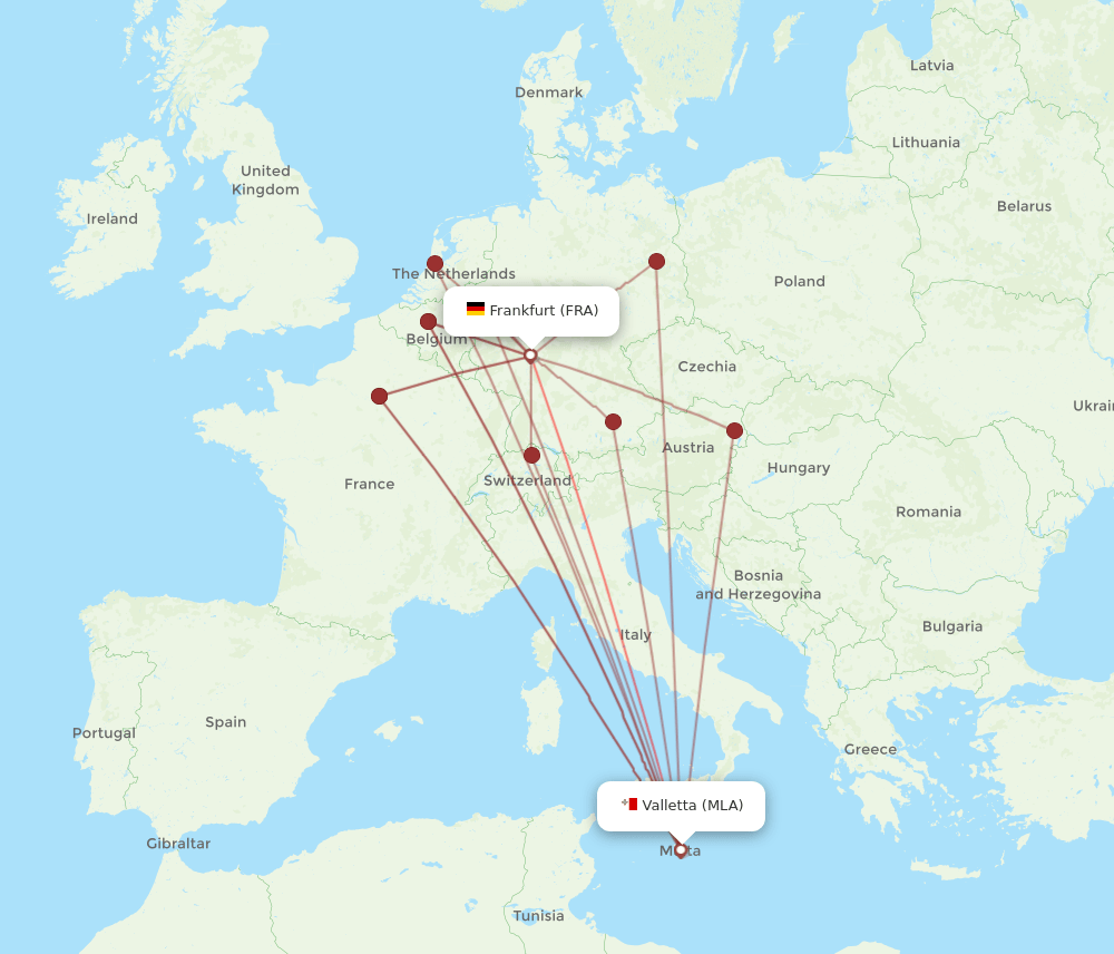 FRA-MLA flight routes