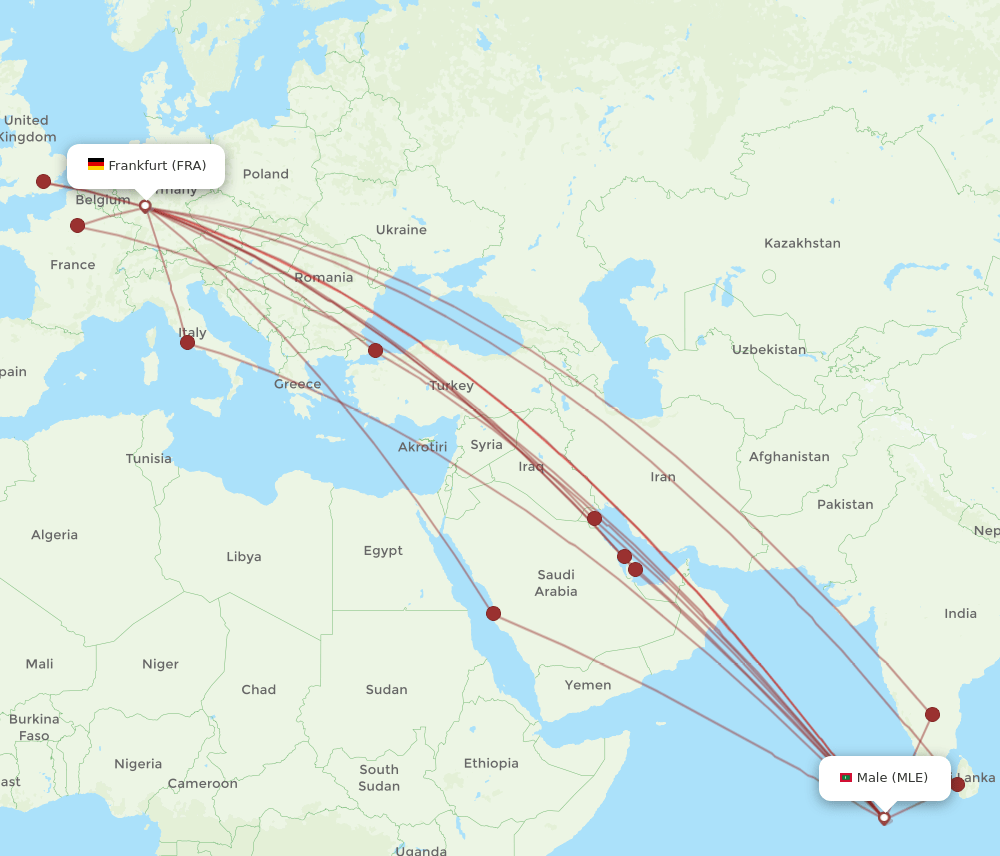 FRA-MLE flight routes