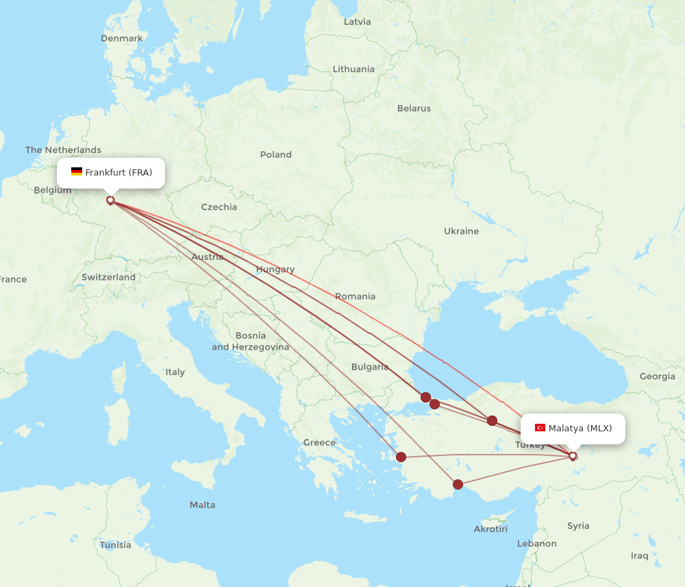 FRA to MLX flights and routes map
