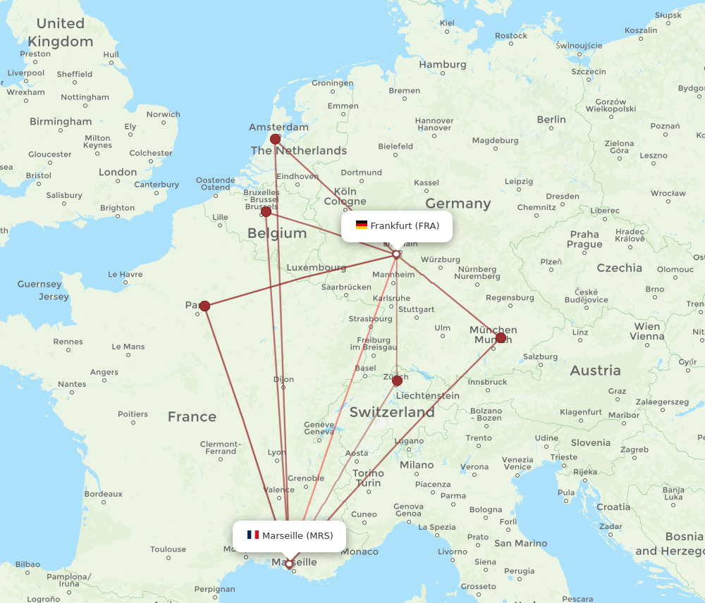 FRA to MRS flights and routes map