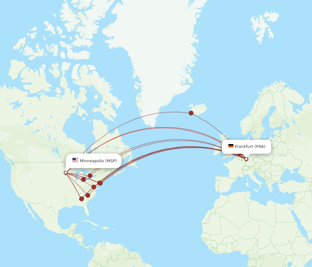 FRA to MSP flights and routes map