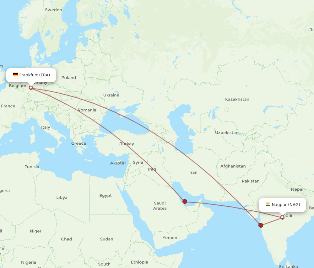 FRA-NAG flight routes