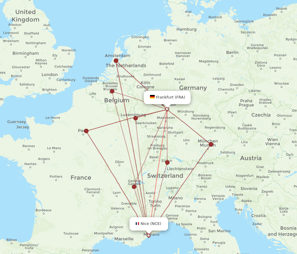 FRA to NCE flights and routes map