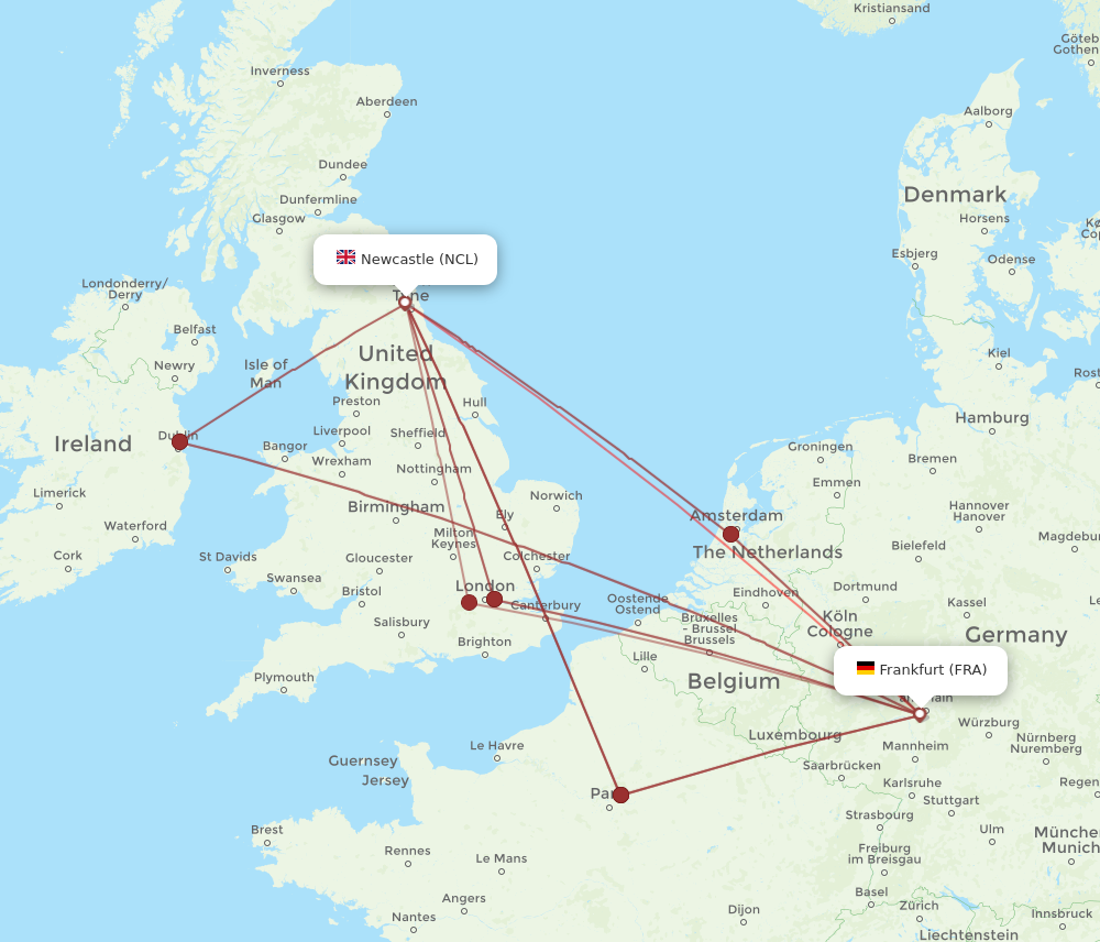 FRA to NCL flights and routes map