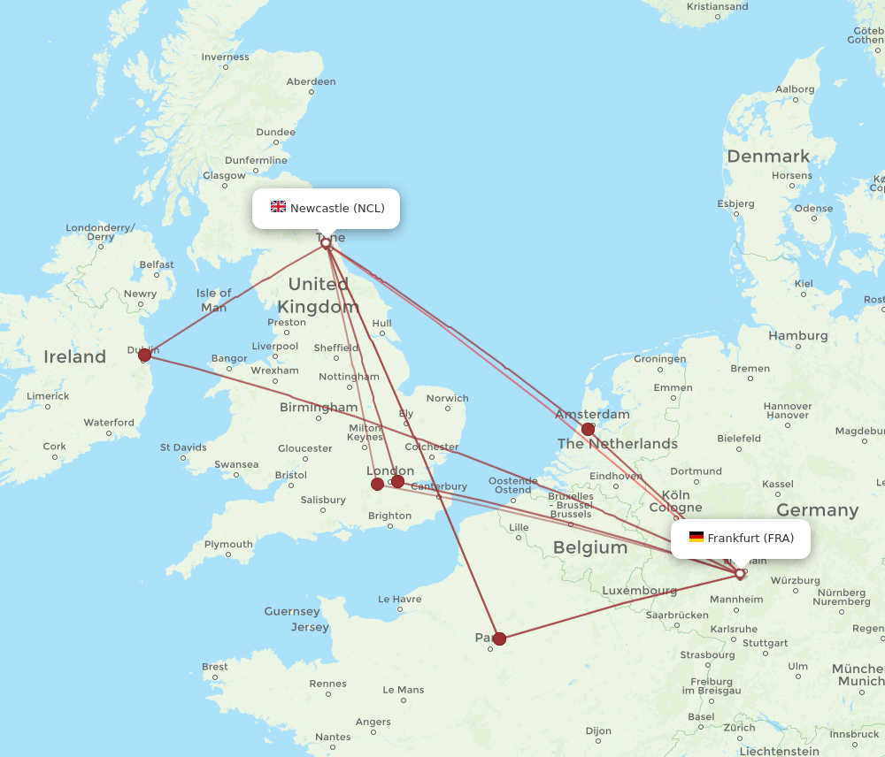 FRA-NCL flight routes