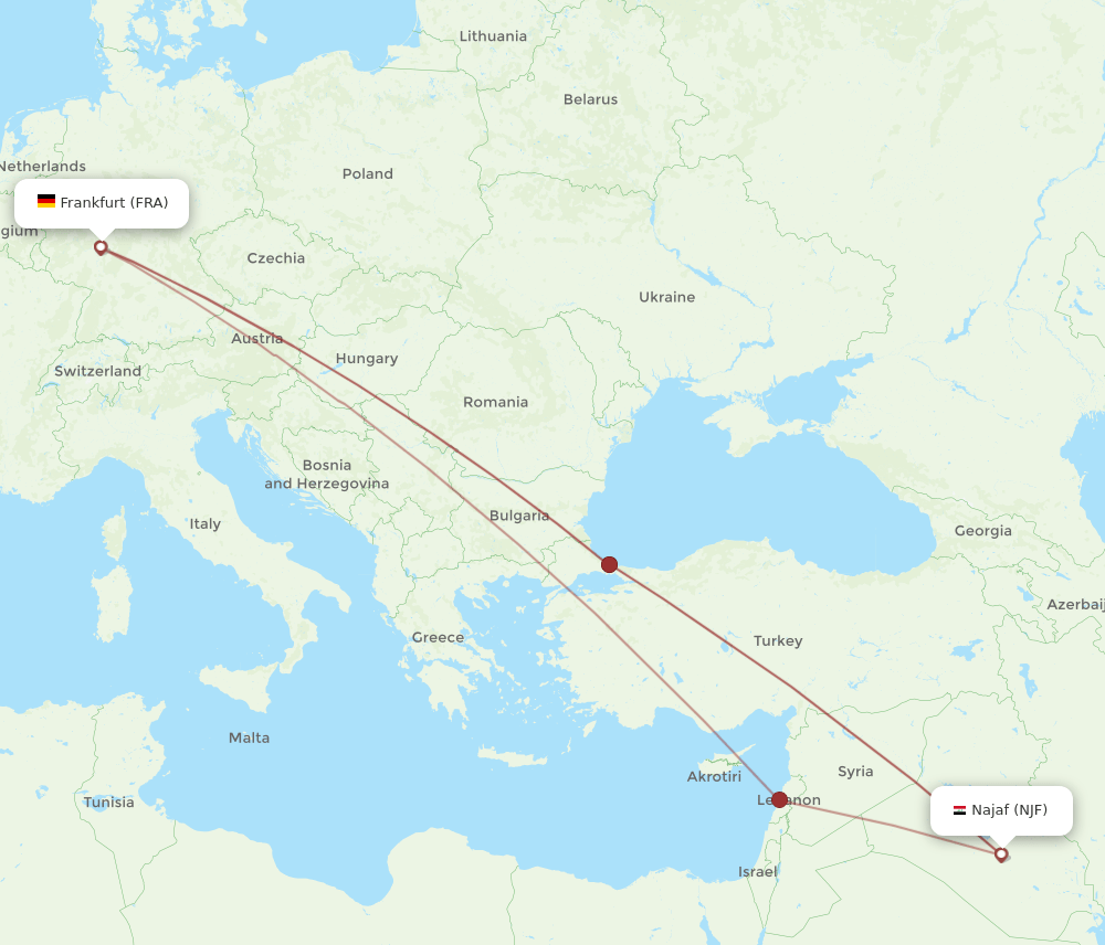 FRA-NJF flight routes