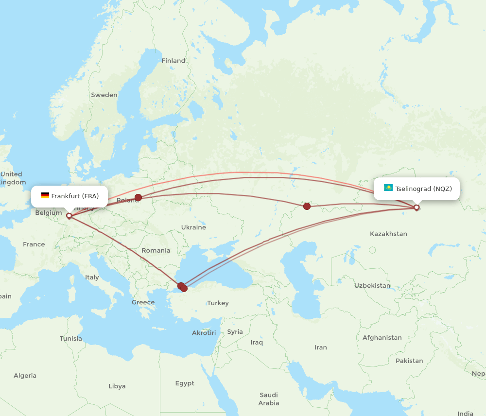 FRA-NQZ flight routes