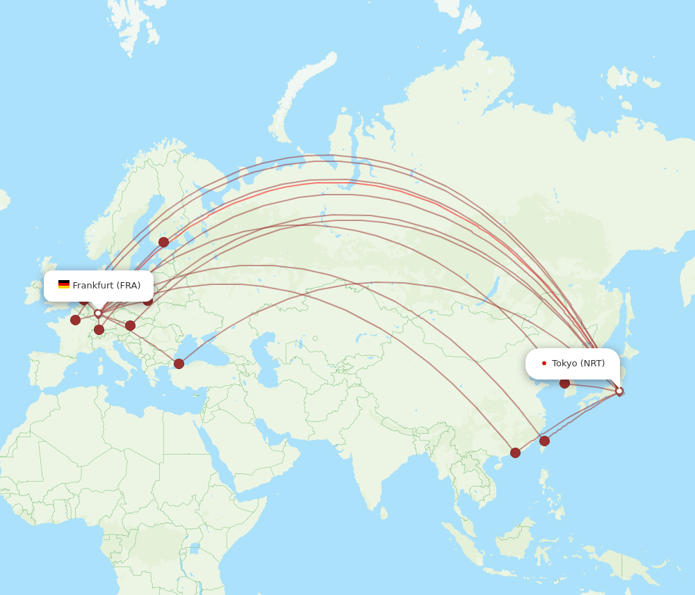 FRA to NRT flights and routes map