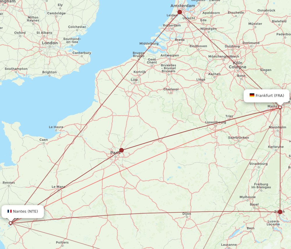FRA to NTE flights and routes map