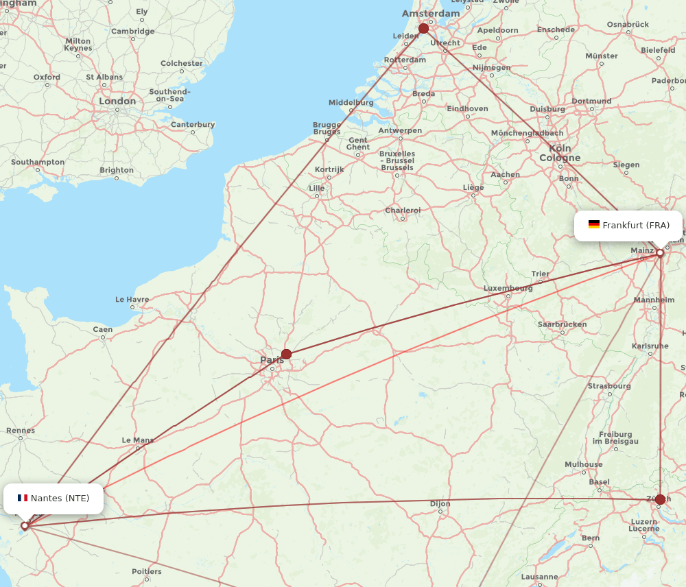 FRA to NTE flights and routes map