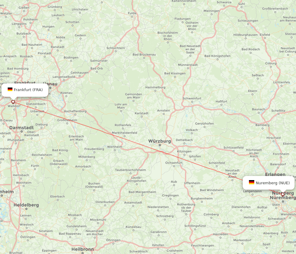 Frankfurt - Nuremberg route map and flight paths