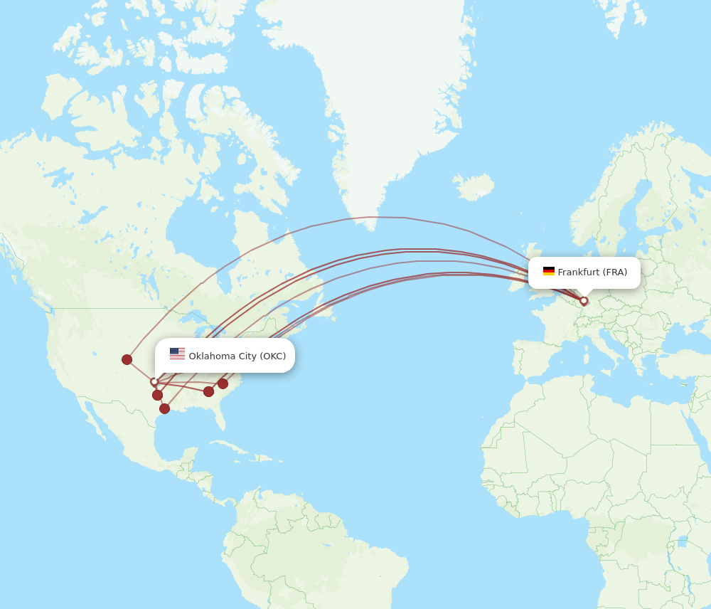 FRA to OKC flights and routes map