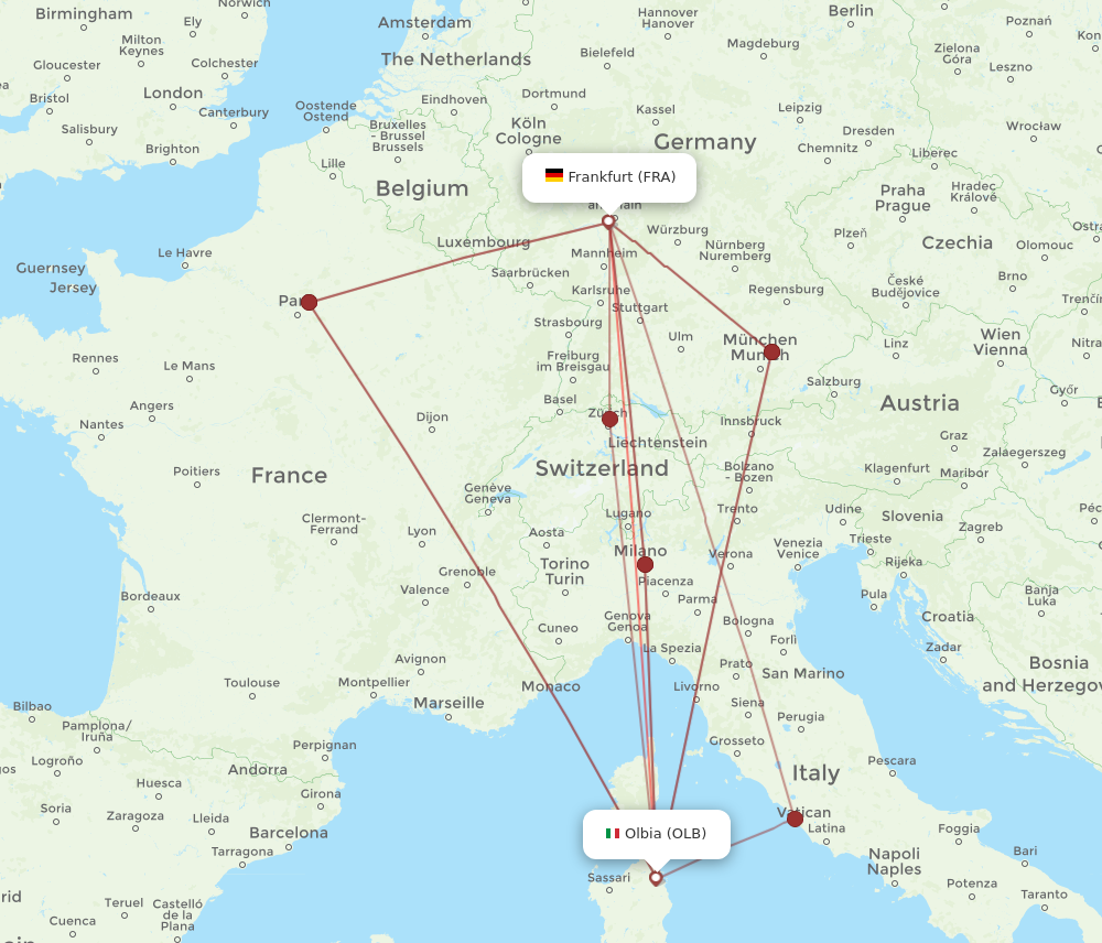FRA to OLB flights and routes map
