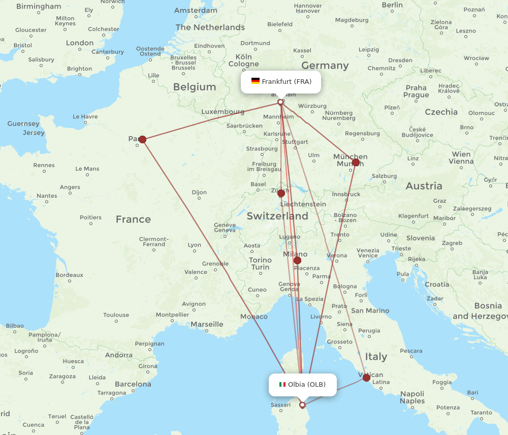 FRA-OLB flight routes