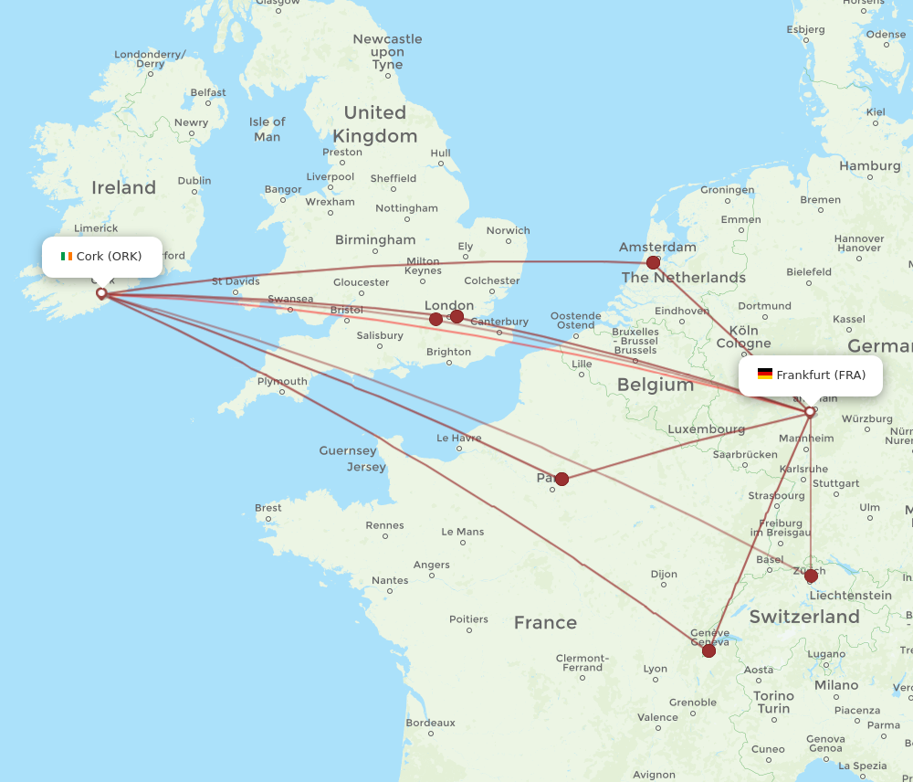 FRA to ORK flights and routes map