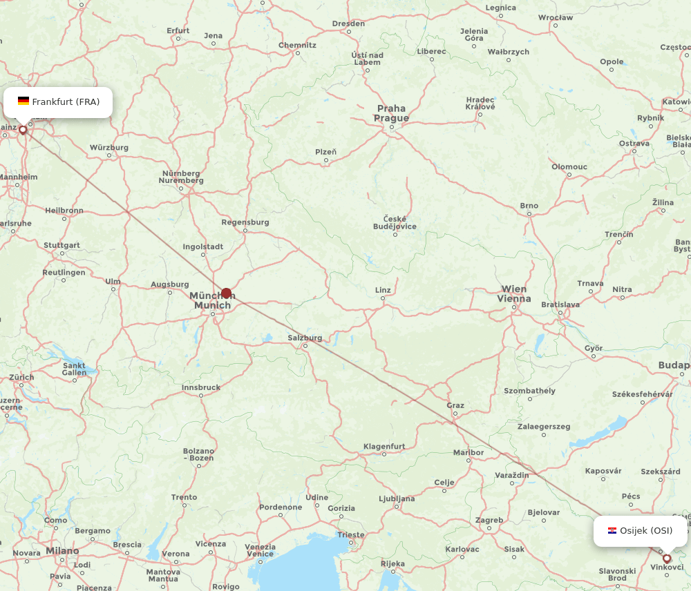 FRA to OSI flights and routes map