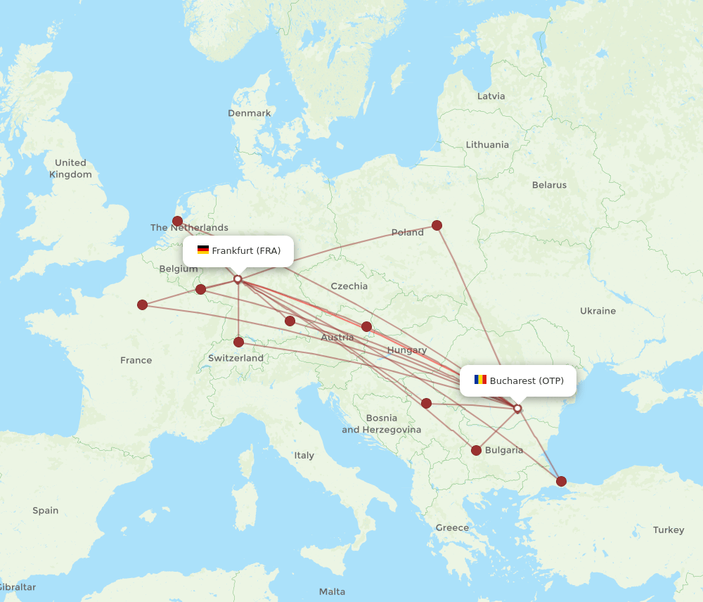 FRA-OTP flight routes