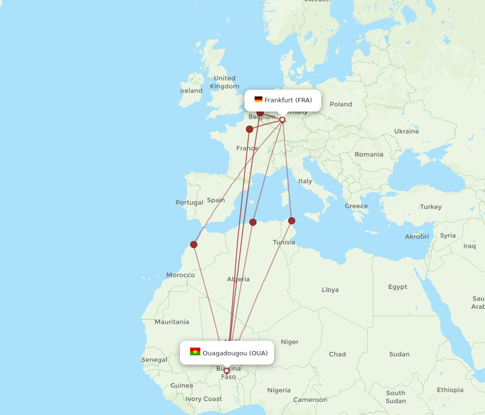 FRA to OUA flights and routes map