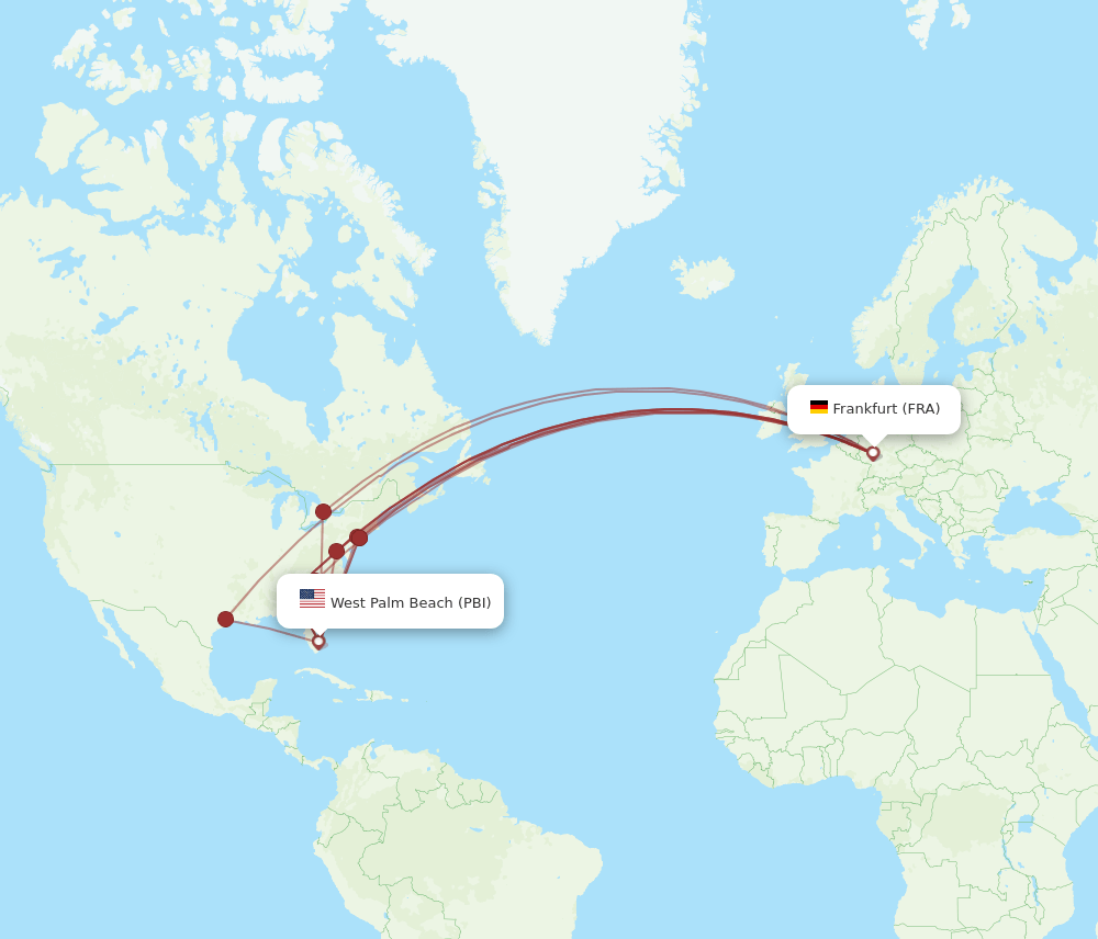 FRA to PBI flights and routes map