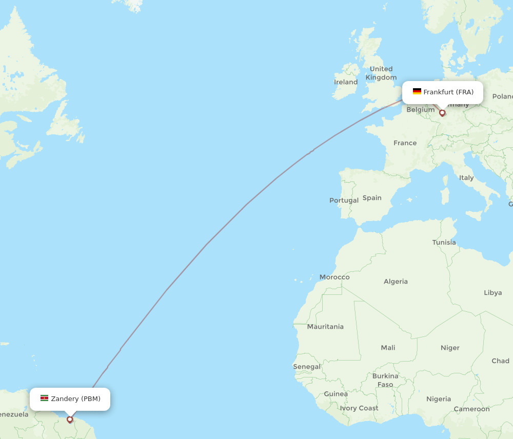FRA-PBM flight routes