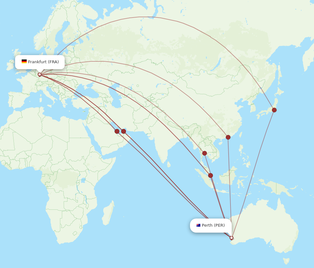 FRA to PER flights and routes map