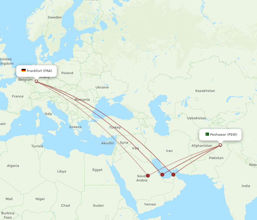 FRA-PEW flight routes