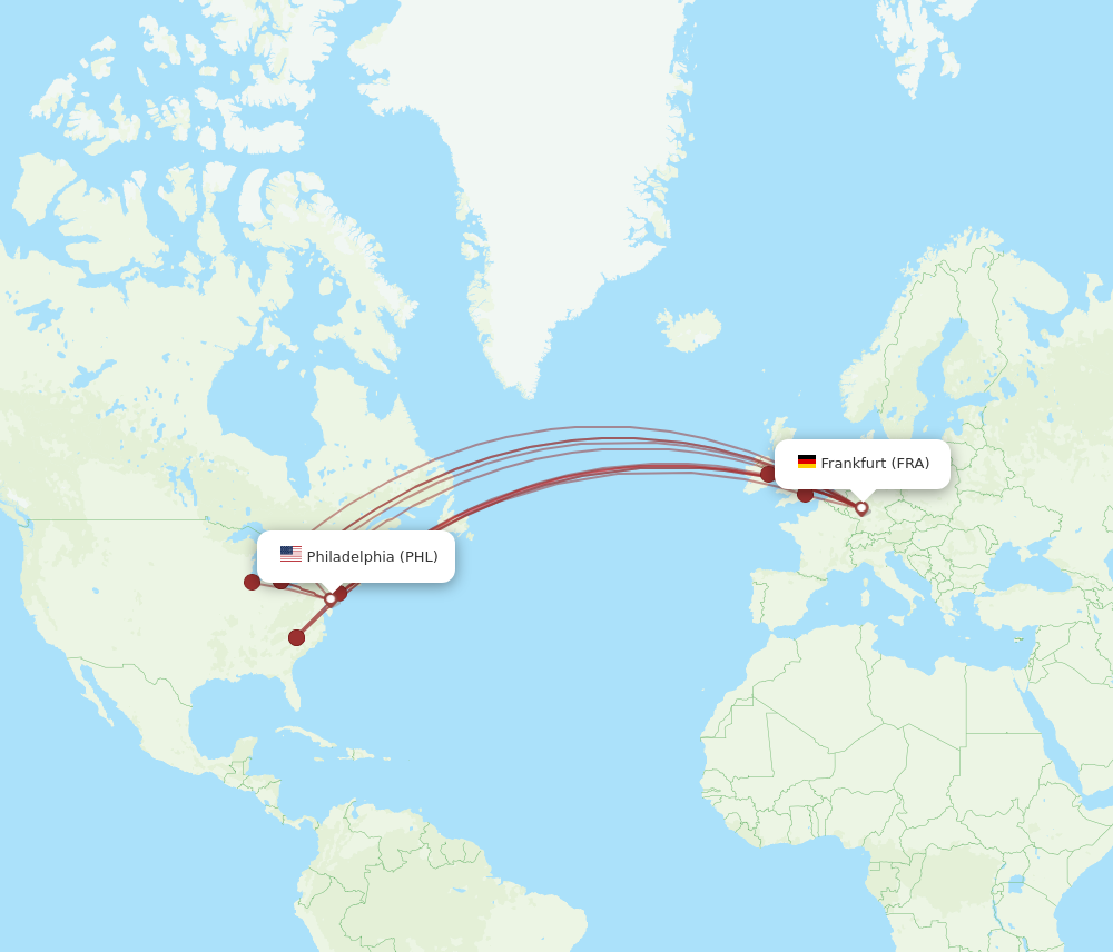 FRA to PHL flights and routes map