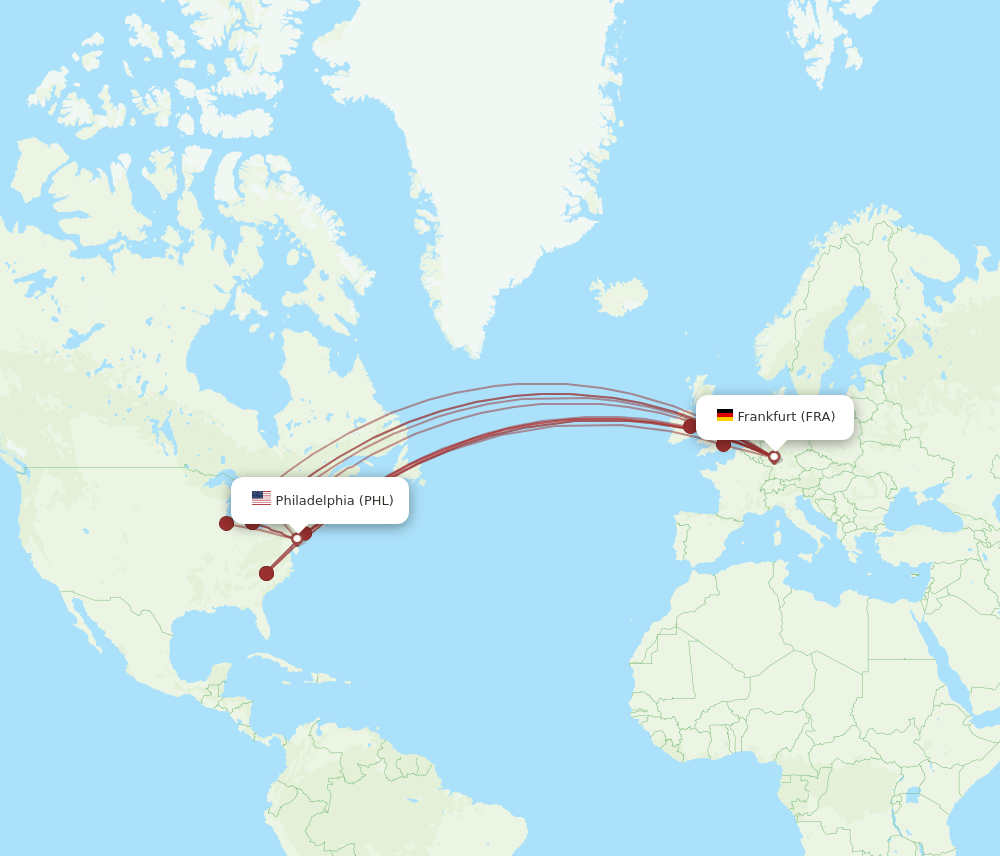 FRA to PHL flights and routes map