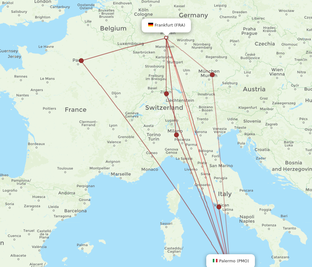 FRA to PMO flights and routes map