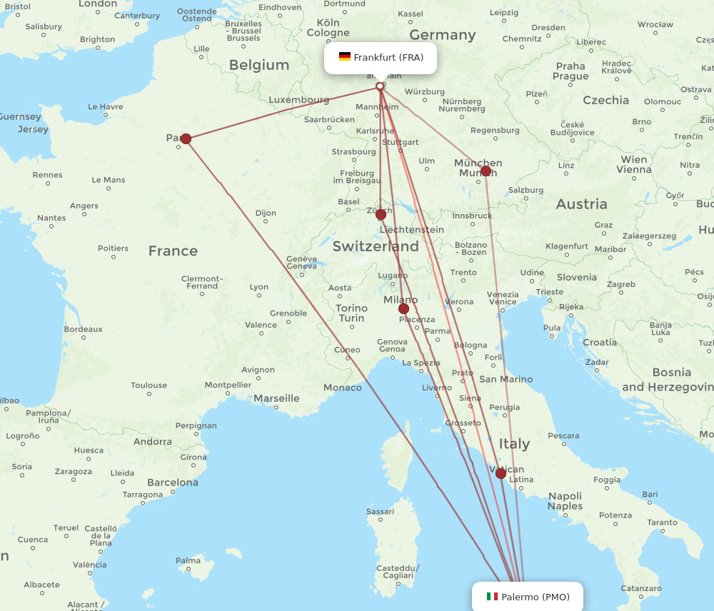 FRA-PMO flight routes